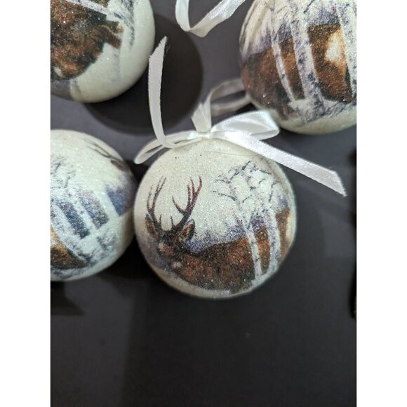 Christams ornament lot  deer church  green white  glitter sparkle - Picture 2 of 9